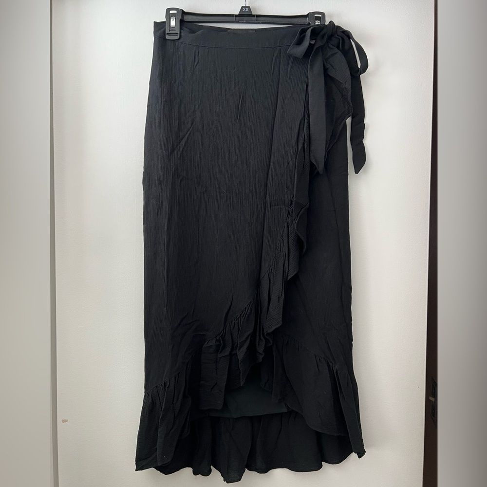 Express Black Ruffle Wrap Midi Skirt